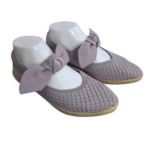 Skechers Womens Mary Jane Flats Size 7 Lavender Pastel Knit Bow-Tie Jute Braid